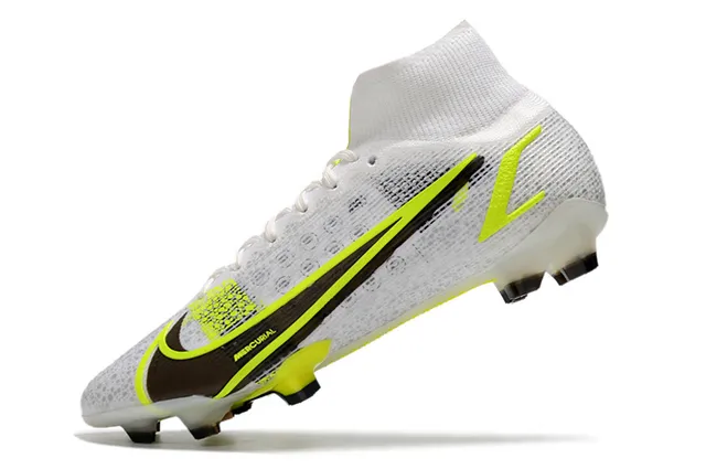 Nike Mercurial White Yellow High-Cut Bootie Upper Knit Mesh Construction Firm-Ground Soccer Shoes 4