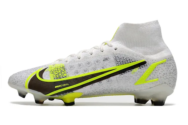 Nike Mercurial White Yellow High-Cut Bootie Upper Knit Mesh Construction Firm-Ground Soccer Shoes 5