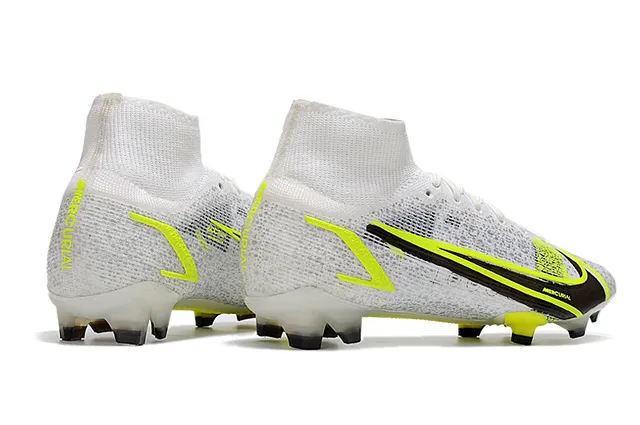 Nike Mercurial White Yellow High-Cut Bootie Upper Knit Mesh Construction Firm-Ground Soccer Shoes 7