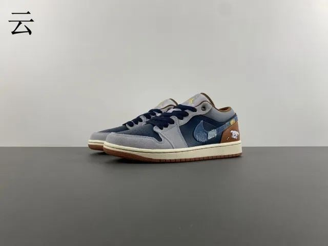 Nike Sneakers Lifestyle Navy Gray Patchwork Upper Denim-Textured Swoosh 10