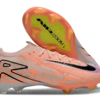Nike Zapatos de fútbol con upper de knit naranja y negro, cuello de ajuste dinámico, para terreno firme