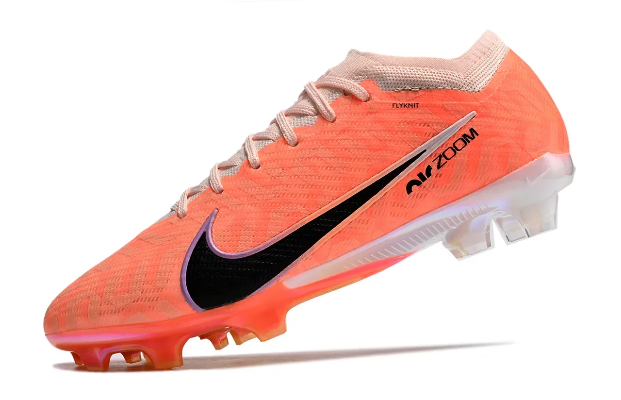 Nike Zapatillas de Fútbol Naranja Negro Low-Cut Flyknit Upper Suela Iridiscente Translucida Placa Suela Firme 3