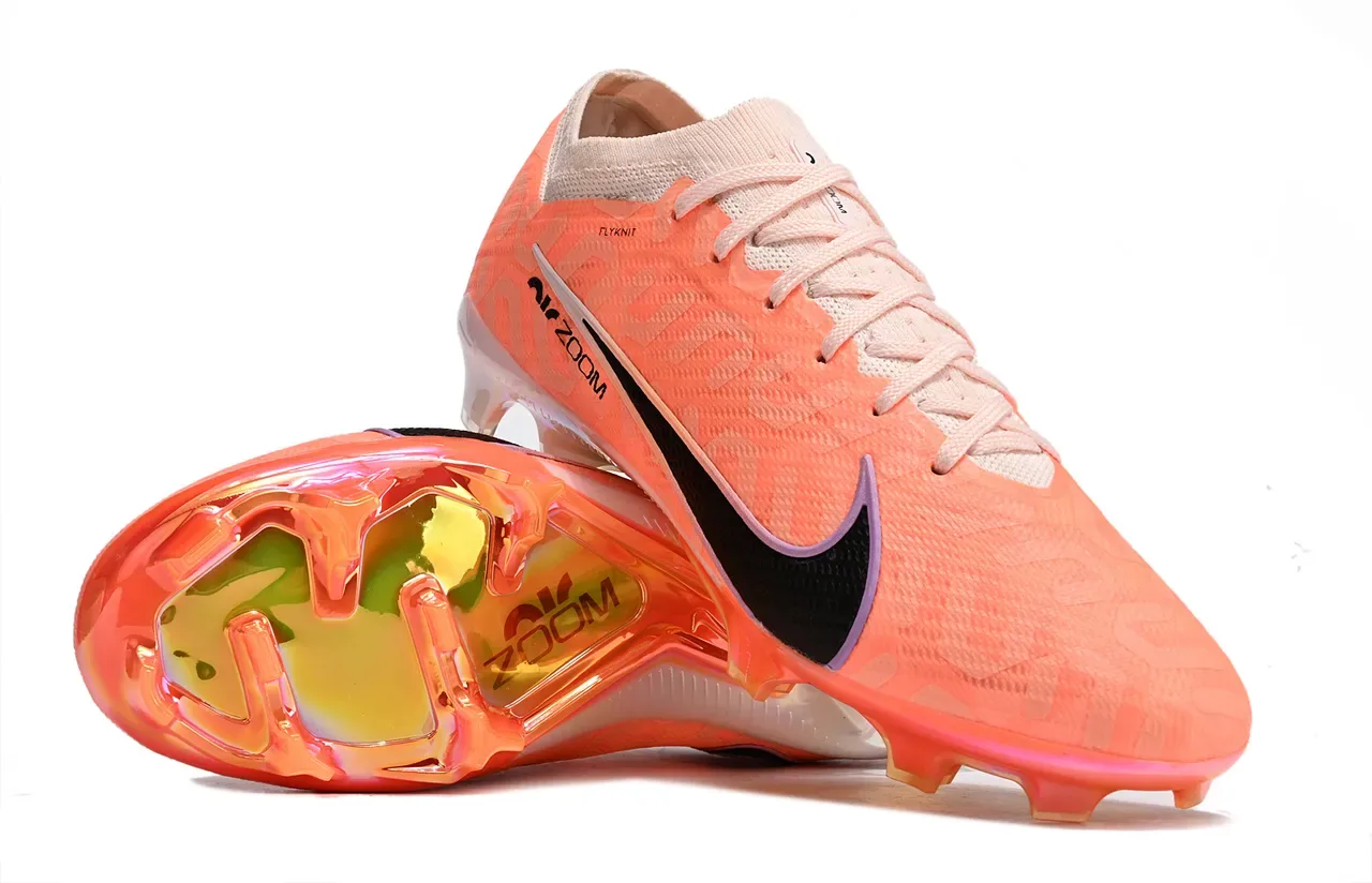 Nike Zapatillas de Fútbol Naranja Negro Low-Cut Flyknit Upper Suela Iridiscente Translucida Placa Suela Firme 4