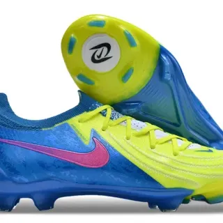 Nike Phantom GT Azul Amarillo Low-Cut Knit Upper Asymmetric Lacing System Zapatos de Fútbol para Césped Natural