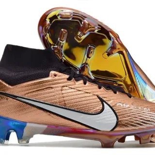 Nike Phantom GT Gold Blue Metallic Copper Upper Iridescent Heel Counter Firm-Ground Soccer Shoes