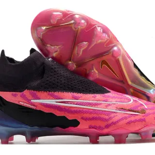 Nike Phantom GT Pink Black Sock-Fit Knit Collar Asymmetrical Laceless Overlay Firm-Ground Soccer Shoes
