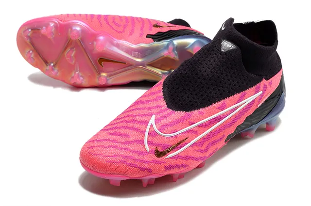Nike Phantom GT गुलाबी काला सॉक-फिट निट कॉलर असममित लेसलेस ओवरले फर्म-ग्राउंड फुटबॉल जूते 6