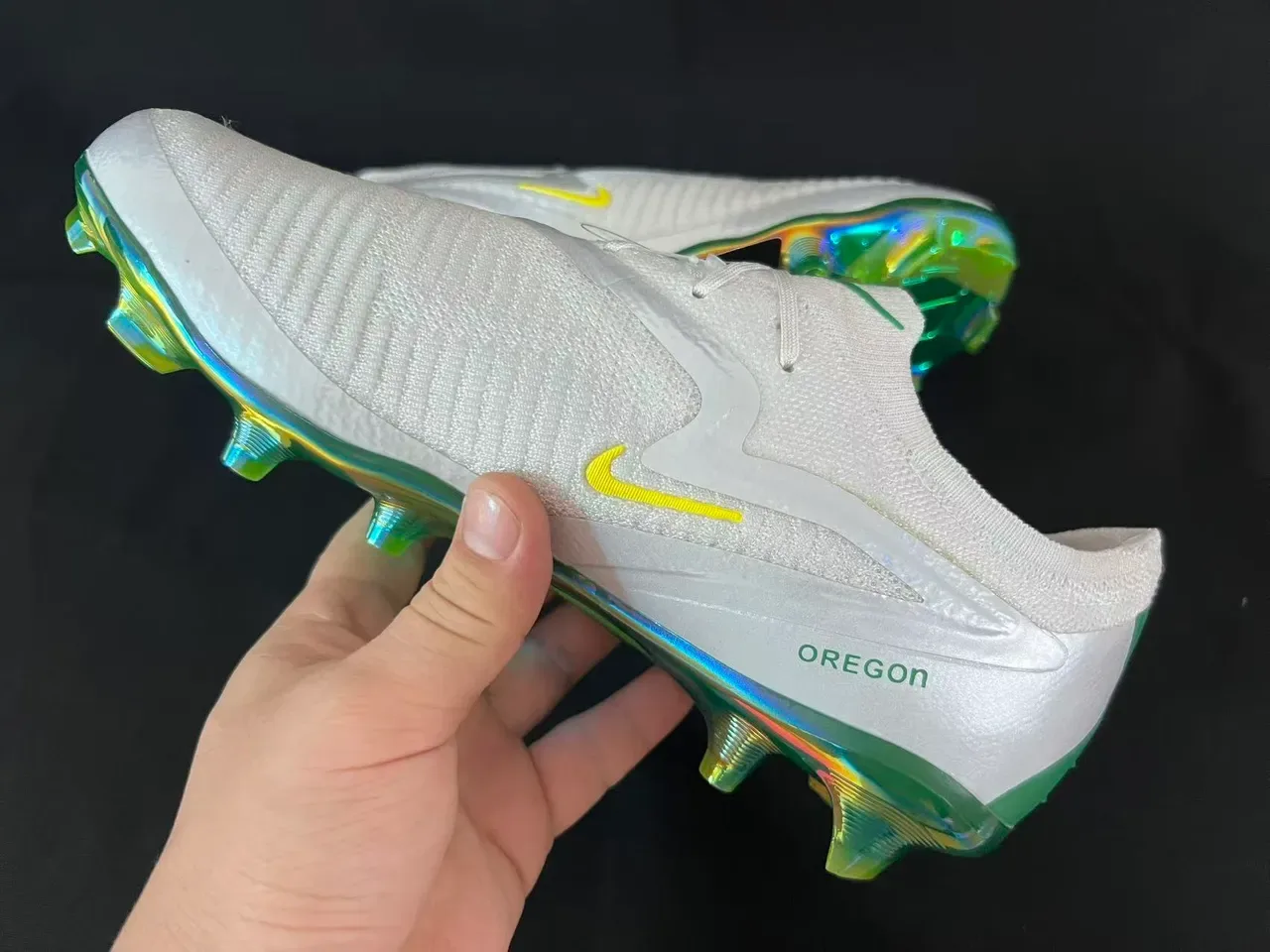 Nike Phantom GT Zapatos de Fútbol Blanco Verde Amarillo Iridiscente Firm Ground 9