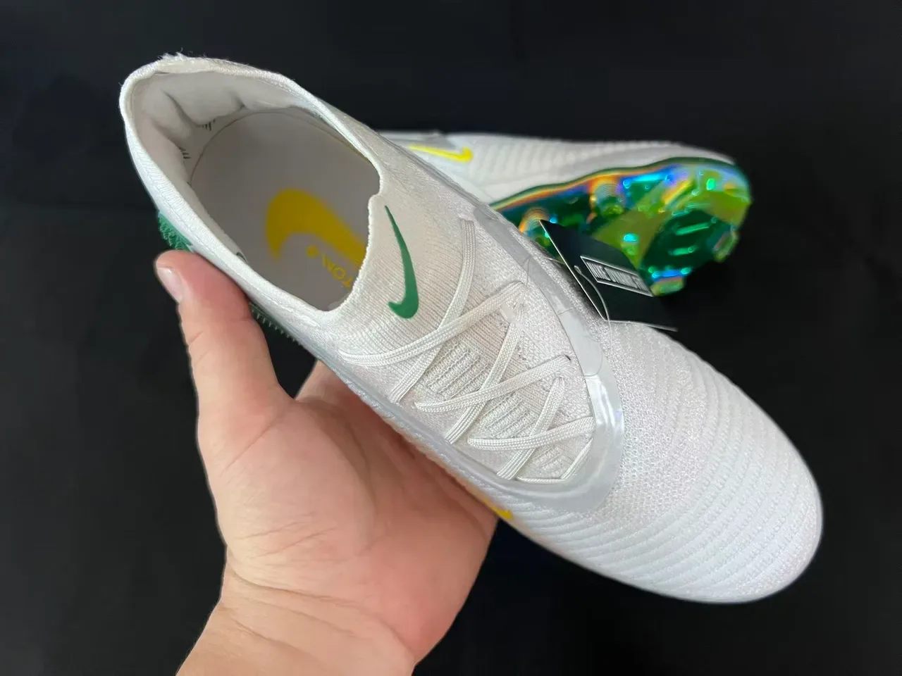 Nike Phantom GT Zapatos de Fútbol Blanco Verde Amarillo Iridiscente Firm Ground 10