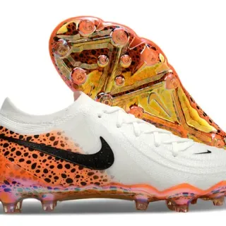 Nike Phantom GT Branco e Laranja Knit Sock-Fit Upper Sapatos de Futebol para Campo Firme
