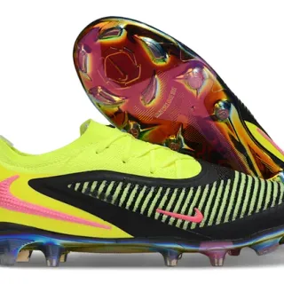 Nike Phantom GT Jaune Noir Bas Coupe Tricot Supérieur Lacets Asymétriques Surface Firme Chaussures de Football