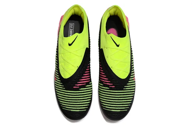 Nike Phantom GT Amarelo Preto Baixo Corte Malha Superior Cadarço Assimétrico Superfície Firme Sapatos de Futebol 2