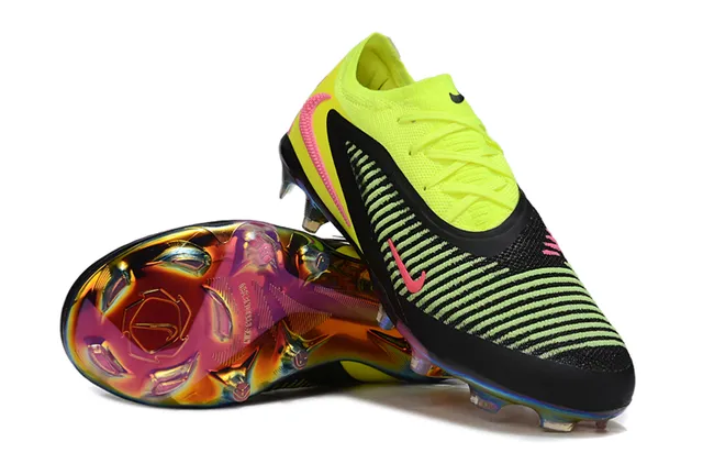Nike Phantom GT Amarelo Preto Baixo Corte Malha Superior Cadarço Assimétrico Superfície Firme Sapatos de Futebol 3