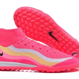 Nike Chaussures de Football Turf Hautes Flyknit Rose et Or