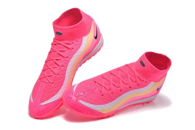 نايك أحذية كرة القدم للعشب الاصطناعي عالية Flyknit وردي ذهبي 2
