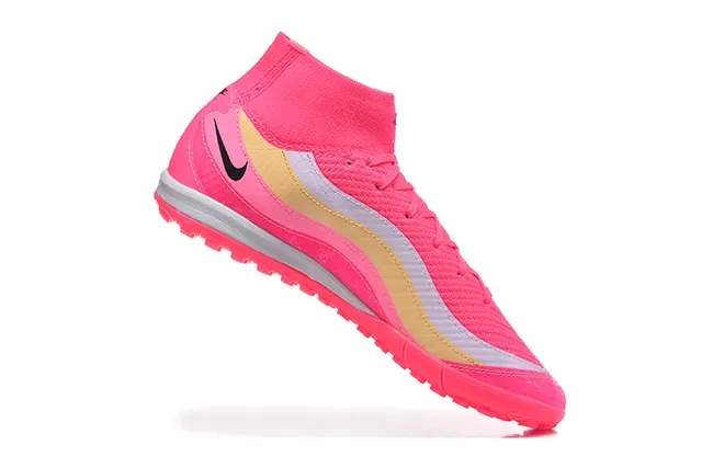 نايك أحذية كرة القدم للعشب الاصطناعي عالية Flyknit وردي ذهبي 3