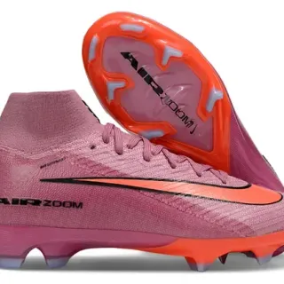 Nike Rosa Laranja Alto Corte Flyknit Cravos Campo Firme Sapatos de Futebol