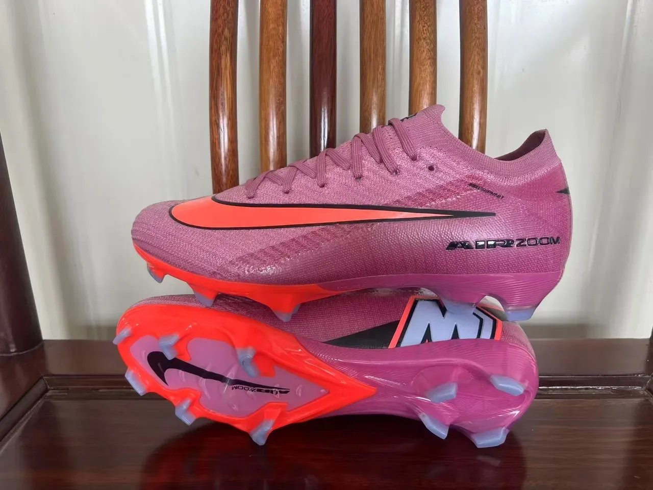 Nike Air Zoom Rosa Naranja Upper de Tejido Amortiguación Cancha Dura Zapatos de Fútbol 7