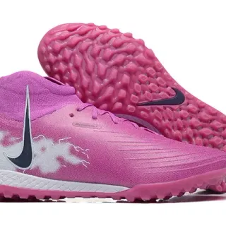 Nike Tênis de Futebol Turf High-Top com Colar de Meia, Upper Sintético Texturizado, Rosa e Branco