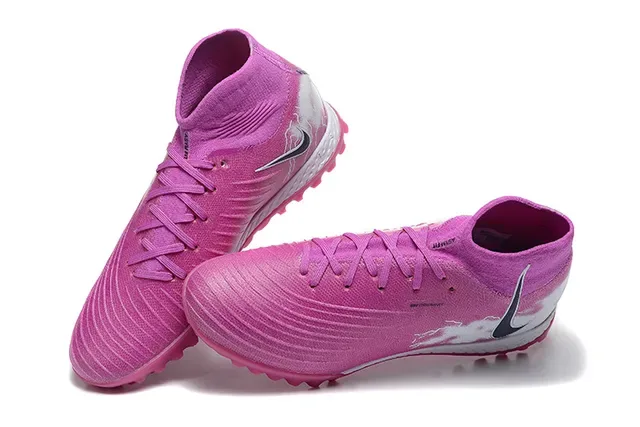 Nike Tênis de Futebol Turf High-Top com Colar de Meia, Upper Sintético Texturizado, Rosa e Branco 2
