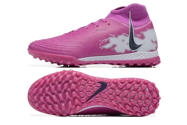 Nike Tênis de Futebol Turf High-Top com Colar de Meia, Upper Sintético Texturizado, Rosa e Branco 9