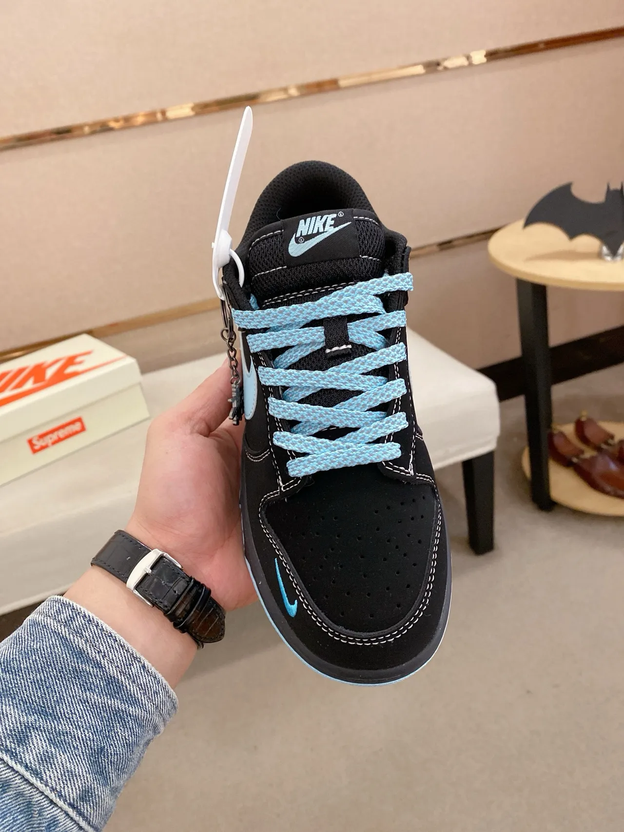 Nike SB Dunk Low কালো হালকা নীল Stussy স্কেটবোর্ড জুতো 2