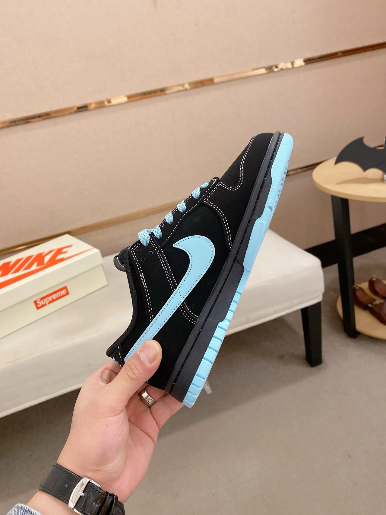 Nike SB Dunk Low কালো হালকা নীল Stussy স্কেটবোর্ড জুতো 4