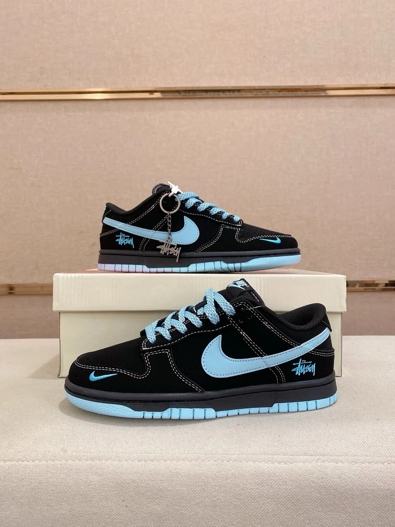 Nike SB Dunk Low কালো হালকা নীল Stussy স্কেটবোর্ড জুতো 6