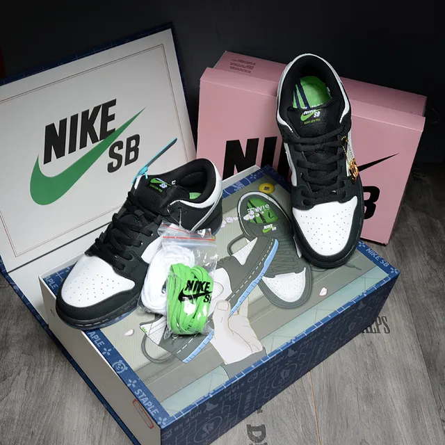 Nike SB Dunk Low काला सफेद कबूतर स्केटबोर्ड जूते 2