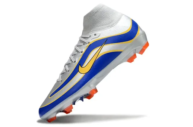 Nike Silver Blue High-Cut Sock-Fit Collar Wave-Patterned Synthetic Upper Firm-Ground Soccer Shoes 4