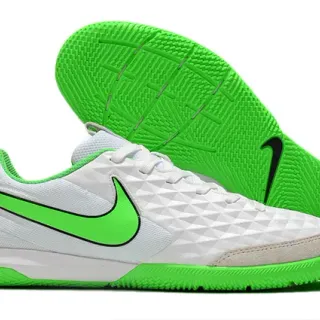 Nike Tiempo Legend White Green Quilted Diamond-Textured Upper Low-Cut Ankle Collar Indoor Soccer Shoes