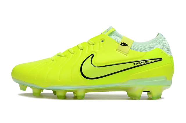 Nike Tiempo Jaune Vert Néon Haut en Similicuir Détail Texturé de Crête Terrain Firme Chaussures de Football 2