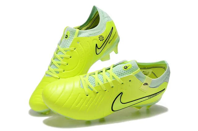 Nike Tiempo Jaune Vert Néon Haut en Similicuir Détail Texturé de Crête Terrain Firme Chaussures de Football 3