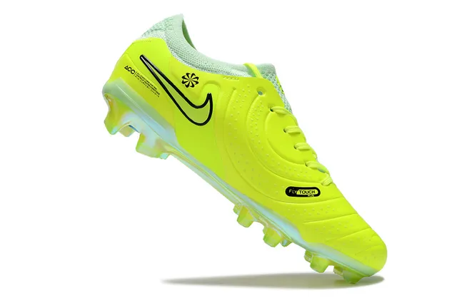 Nike Tiempo Jaune Vert Néon Haut en Similicuir Détail Texturé de Crête Terrain Firme Chaussures de Football 4