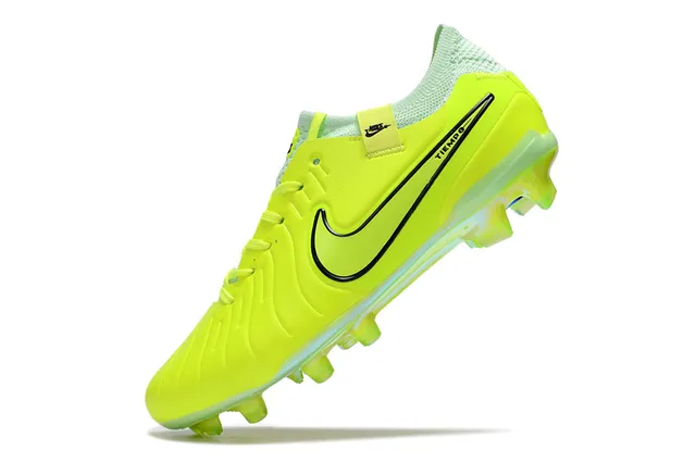 Nike Tiempo Jaune Vert Néon Haut en Similicuir Détail Texturé de Crête Terrain Firme Chaussures de Football 5