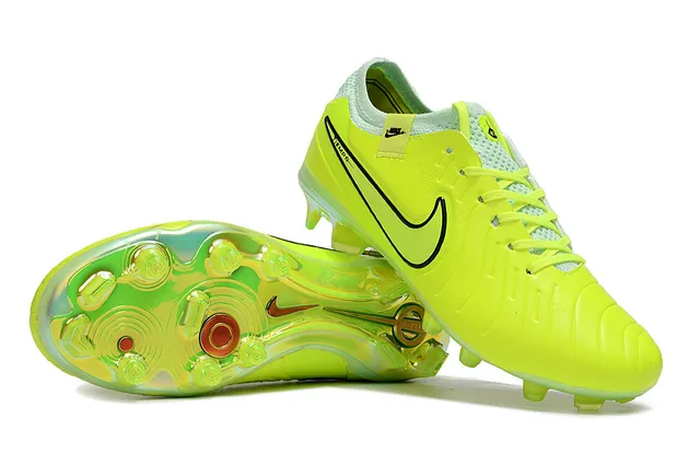 Nike Tiempo Jaune Vert Néon Haut en Similicuir Détail Texturé de Crête Terrain Firme Chaussures de Football 6