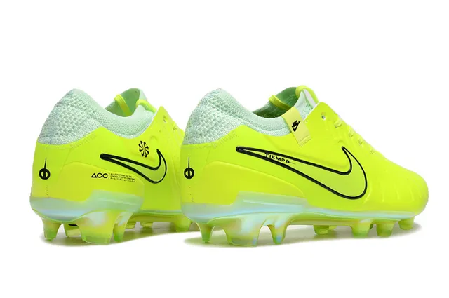 Nike Tiempo Jaune Vert Néon Haut en Similicuir Détail Texturé de Crête Terrain Firme Chaussures de Football 7