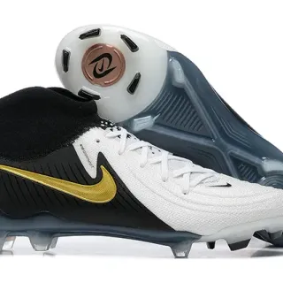 Nike أبيض أسود عالي القطع كولار تثبيت الجوارب لاسة غير متماثلة أرض صلبة أحذية كرة القدم