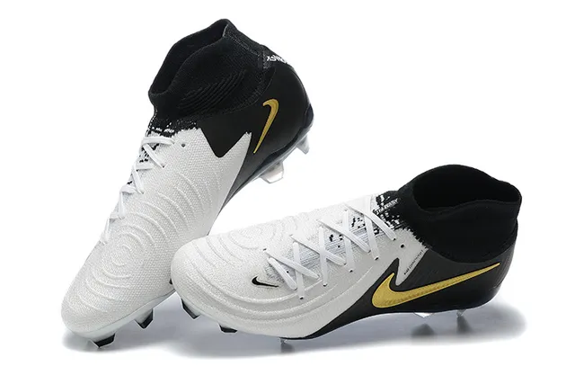 Nike White Black High-Cut Sock-Fit Collar Asymmetrical Lacing Firm-Ground Soccer Shoes 2