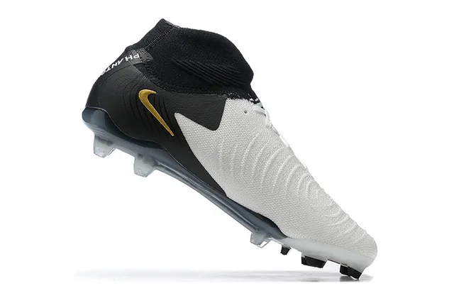 Nike White Black High-Cut Sock-Fit Collar Asymmetrical Lacing Firm-Ground Soccer Shoes 3