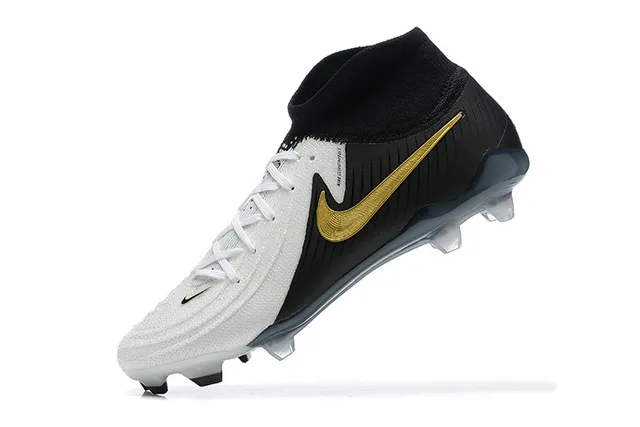Nike White Black High-Cut Sock-Fit Collar Asymmetrical Lacing Firm-Ground Soccer Shoes 4