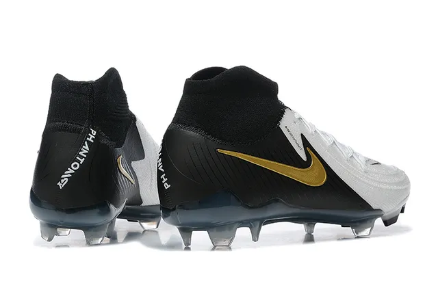 Nike White Black High-Cut Sock-Fit Collar Asymmetrical Lacing Firm-Ground Soccer Shoes 5