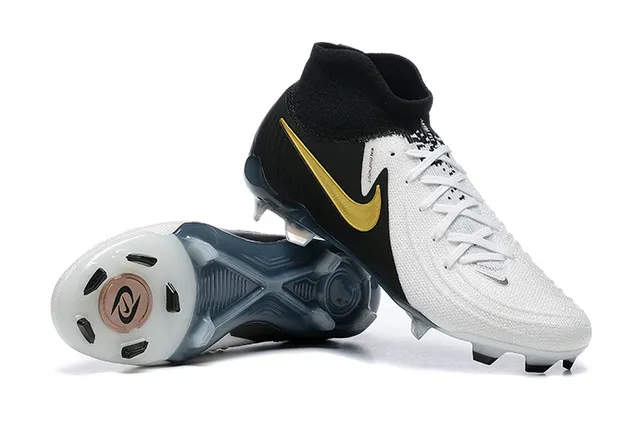 Nike White Black High-Cut Sock-Fit Collar Asymmetrical Lacing Firm-Ground Soccer Shoes 6