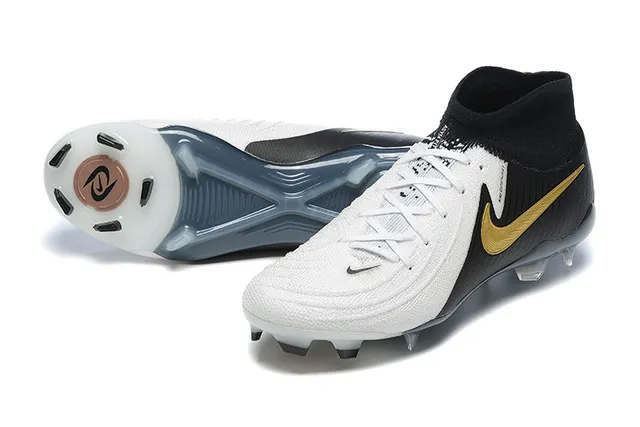 Nike White Black High-Cut Sock-Fit Collar Asymmetrical Lacing Firm-Ground Soccer Shoes 7