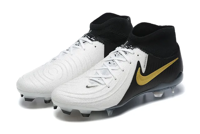 Nike White Black High-Cut Sock-Fit Collar Asymmetrical Lacing Firm-Ground Soccer Shoes 8