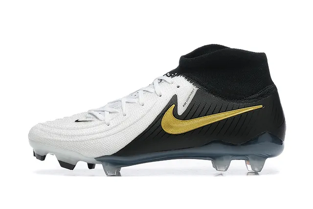 Nike White Black High-Cut Sock-Fit Collar Asymmetrical Lacing Firm-Ground Soccer Shoes 10