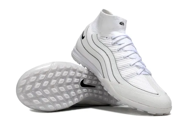 Nike White Black High-Top Knit Upper Turf Soccer Shoes 2