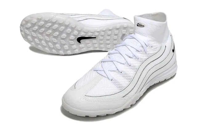 Nike White Black High-Top Knit Upper Turf Soccer Shoes 3