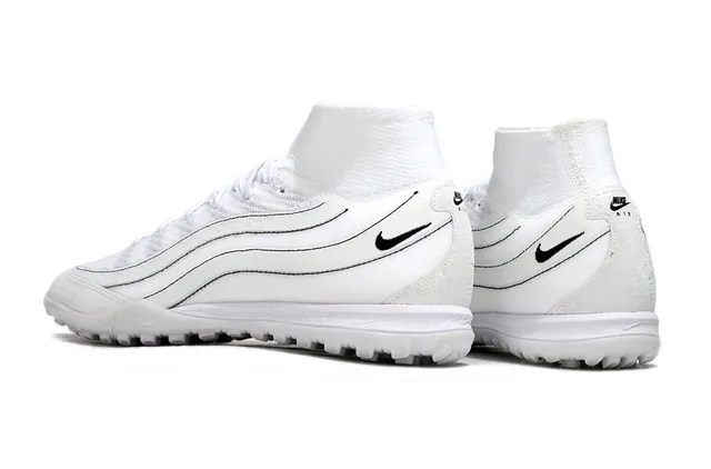 Nike White Black High-Top Knit Upper Turf Soccer Shoes 4
