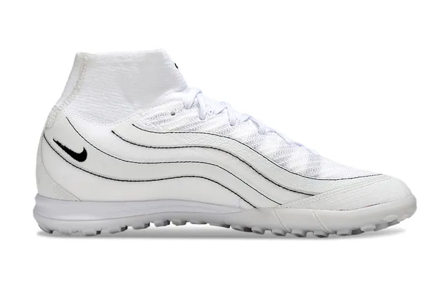 Nike White Black High-Top Knit Upper Turf Soccer Shoes 5